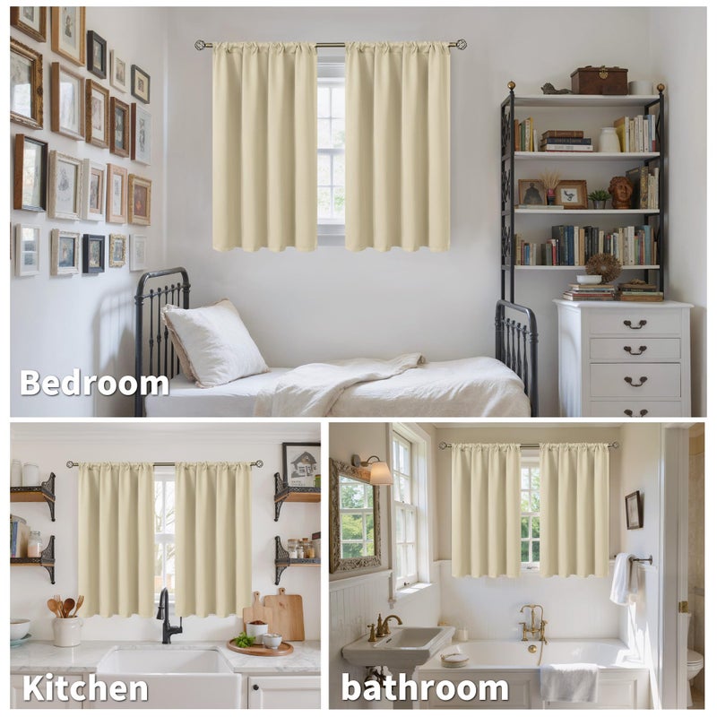 BGment Beige Blackout Curtains 45 Inches Long 2 Panels for Bedroom - Short Thermal Insulated Drapes with Rod Pocket Room Darkening Privacy for Kitchen Bathroom Window, 42 x 45 Inch - Image 2